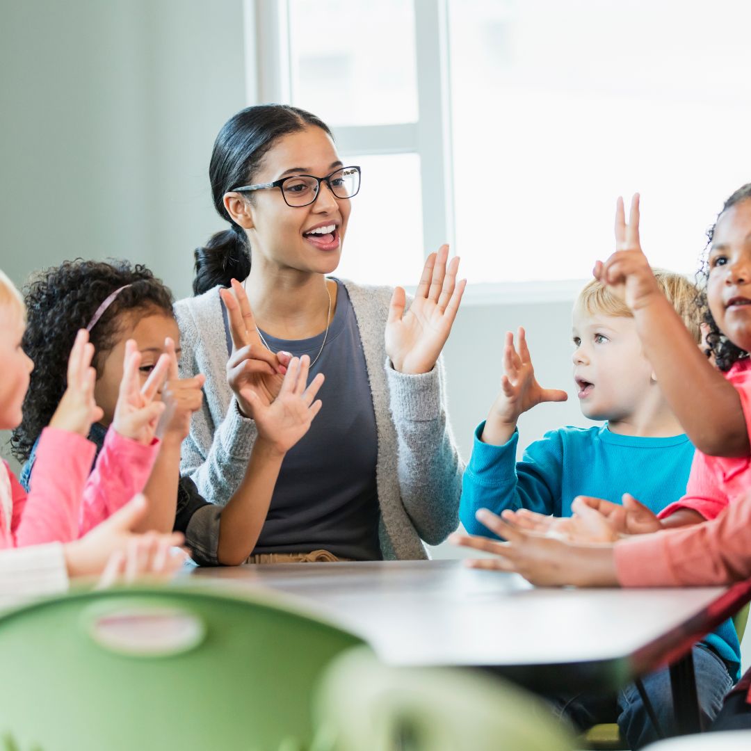 preschoolers with teacher