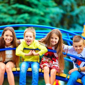 Preschool students playing outside.