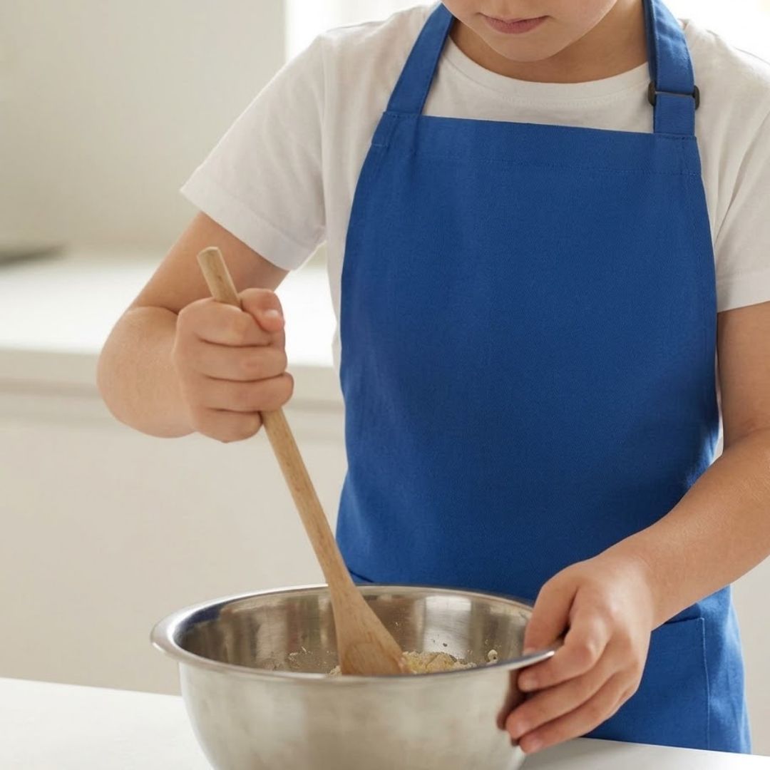 little kid stirring ingredients in mixing bowl